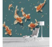ZISTRCBAO Wallpaper - Wall Mural Orange Carp On The Water'S Surface, Photo Wallpaper Retro Animals, Blue-Green Silk Art Print Wall Paper for Bedroom Living Room Mural Decoration 250x175cm