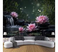 ZISTRCBAO Wallpaper - Wall Mural Pebble Lotus, Photo Wallpaper Retro Zen Style, Green Silk Art Print Wall Paper for Bedroom Living Room Mural Decoration 350x256cm