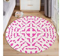 ZISTRCBAO Watercolor Geometric Round Area Rug 80cm, Retro Boho Washable Area Rugs for Living Room, Soft Low-Pile Carpets with Non-slip Backing Abstract Carpet for Bedroom Kitchen Dining Room, Pink