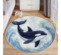 ZISTRCBAO Watercolor Killer Whale Round Rugs 100cm, Blue Round Rug Soft Non-slip Cute Animal Area Rugs for Living Room Low Pile Machine Washable Rug for Bedroom Kitchen Lounge Office Chair Entryway