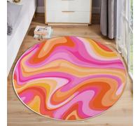 ZISTRCBAO Watercolor Swirls Round Area Rug 100cm, Fluid Art Round Rugs for Living Room, Orange Washable Thin Soft Non-slip Suitable for Bedroom Entrance Dining Room Family Dormitory