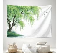 ZISTRCBAO Weeping Willows Birds Tapestry Minimalist Natural Illustration Style Wall Tapestry for Bedroom Aesthetic, Green Tapestries Wall Hanging Background Cloth for Dorm Living Room Decor 200x150cm