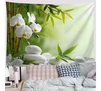 ZISTRCBAO White Rocks Orchids Tapestry 150x130cm, Minimalist Spa Zen Wall Hanging, Home Decor for Bedroom Living Room Dorm Polyester Fabric Home Decor, Green