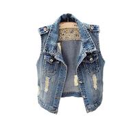 ZISTRCBAO Women Denim Vests - Plus Size Stretchy Single Breasted Women Denim Jacket Vest Short Outerwear Large Size Sleeveless Slim Hole Jeans Jackets Waistcoats Casual Tops 6Xl,As Shown,S