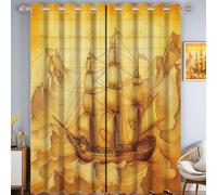 ZISTRCBAO World Map Sailing Blackout Curtains Eyelet, Retro Nautical Theme 2 Panels Window Treatment for Living and Bedroom, Gold, W 36" x L 72" In