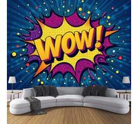 ZISTRCBAO Wow Dialogue Bubbles Silk Wall Mural Decoration Poster Picture Photo Wallpaper 250x175cm, Retro Pop Art Style Wall Mural Decoration, Dark Blue Paper for Home Living Room Bedroom Kitchen