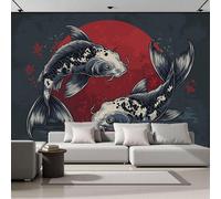 ZISTRCBAO Yin-Yang Koi Panoramic Wallpaper Mural - 250x175cm Silk Wall Mural, Japanese Ukiyo-E Style Wallpaper Photo Wall Murals Home Bedroom Decoration Walls Covering