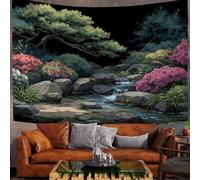 ZISTRCBAO Zen-Like Atmosphere Garden Stream Tapestry 150x100cm, Japanese Garden Scenery Wall Hanging, Home Decor for Bedroom Living Room Dorm Polyester Fabric Home Decor, Greenery
