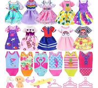 ZITA ELEMENT 16 PCS Dolls Clothes and Accessories for 5.3 Inch - 6 Inch Dolls, Include 3 Dresses, 3 Swimsuits, 2 Shoes, 5 Outfits Hangers, 1 Skateboard, 1 Glasses and 1 Toy Dog for Girls Kids Gift