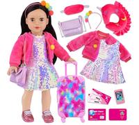 ZITA ELEMENT 18 Inch American Doll Clothes and Accessories, Doll Travel Suitcase Playset for Girls, Cute Travel Doll Clothes for 18 Inch Girl Doll(Not Include Doll & Shoes)