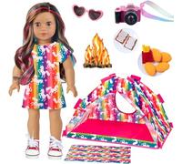ZITA ELEMENT Unicorn Doll Camping Tent Set - 18 Inch Doll Tent, Placemat, Clothes, Accessories - Chocolate Cookies, Chicken Nuggets, Paper Campfire, Eyeglasses