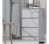 Zita White Marble Effect 3 Drawer Bedside Table - Modern Nightstand, (L) 40Cm X (W) 38Cm X (H) 68Cm, Stylish Bedroom Furniture