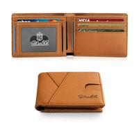 Zitahli Men's Slim RFID Blocking Leather Wallet - Premium Bifold Front Pocket Wallet with Gift Box,Leather Card Holder for Everyday Carry, Cross brown, Casual