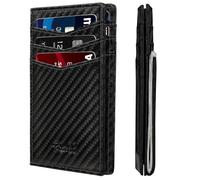 Zitahli Mens Slim Wallet - RFID Blocking Leather Bifold with Magnetic Closure, 12+ Card Capacity ID Window | Money Clip Gifts for Him, Carbon Black, Classic