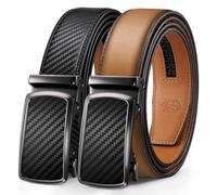 Zitahli Ratchet Belt Men 2 Pack - Leather Click Mens Belt Adjustable,Cut for Perfect Fit Dress belt Casual,Gifts for Men, Black/Tawny, 34" to 40" Waist Adjustable