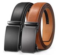 Zitahli Ratchet Belt Men 2 Pack - Leather Click Mens Belt Adjustable,Cut for Perfect Fit Dress belt Casual,Gifts for Men, Basic Black/Orange Brown, 30" to 36" Waist Adjustable