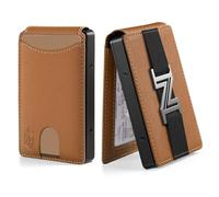 Zitahli Wallet for Men Card Holder - Slim Metal RFID Blocking Bifold minimalist Mens Wallet Pop Up Credit Card Case with Gifts Box, Cross-Brown, Minimalist