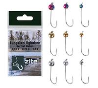 Zite Fishing Tungsten Jig Head Set Metallic 9 Pieces Tungsten Beads 0.3 g - 1.2 g Trout Hook Assembled - Pre-Glued Jig Hooks Trout UL Fishing