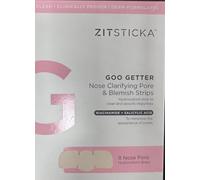 Zitsticka Goo Getter Nose Clarifying Pore Strips with Niacinamide, Salicylic Acid, Hydrocolloid for Blemish Control, 8 Count