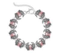 ZITULRY Breast Cancer Awareness Bracelets for Women Angel Wings Pink Ribbon Charms Bangle Bracelet Breast Cancer Survivor Support Wrist Jewelry Gifts Charity Public Activity Party Supplies, L, Metal
