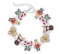 ZITULRY Christmas Bracelet Candy Cane Reindeer Gingerbread Nutcracker Snowman Ice Skate Starburst Charms Friendship Bangle Bracelets for Women Xmas Birthday Holiday Party Wrist Jewelry Gift, L, Metal