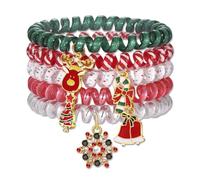 ZITULRY Christmas Coil Bracelets Xmas Tree Snowflake Candy Cane Reindeer Bells Charm Bracelets Stackable Spring Flexible Spiral Coil Stretch Bracelets Festive Party Jewelry Gifts for Women, One Size