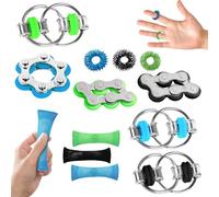 ZITUZY 12 Piece ADHD Toys, Six Roller Chain Infinite Flip Key Ring Acupressure Ring Finger Toys, Fidget Toy Set Anxiety Relief for Kids, Teens and Adults