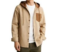 ZITY Men's Cotton Blend Hooded Button-Down Shirt, Regular Fit, Long Sleeve with Chest Pocket, Work & Leisureork & Leisure Apricot 3XL