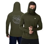 ZITY Men's Sun Protection Hoodie with Mask UPF 50+ UV Long Sleeve Lightweight Shirt Rapid Drying Fishing & Rash Guard Army Green L