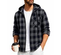 ZITY Zip Up Hoodie Flannel Shirt for Men Long Sleeve Plaid Lumberjack Shirt
