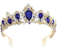 ZIUBMVDYC Crystal Rhinestone Pageant Princess Crowns Prom Queen Crown(Blu)