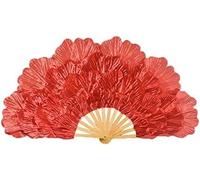 ZIUBMVDYC Dance silk fan, Long Silk Fans Veils Dance Fan, Hand, Stage Performance Props Dancing,Left hand and right in pairs(Red)