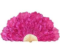 ZIUBMVDYC Dance silk fan, Long Silk Fans Veils Dance Fan, Hand, Stage Performance Props Dancing,Left hand and right in pairs(Rose Red)
