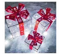 ZIUBMVDYC Light Up Present Boxes, Set of 3 with Bows Outdoor Christmas Glowing Gift Box Decorations Iron Art Hollow Out(White)