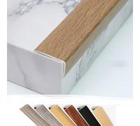 ZIUSFAC Stair Edging Transition Strip Cuttable, Stair Nose Molding Aluminum Stair Nosing Edge Trim 36" 48", Metal Step Trim L Stair Corner Guards Wide 1.4", Wood Grain(Brown,36"/90cm)