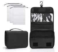 Zivacate Hanging Toiletry Bag, Waterproof Makeup Bag, Wash Bag with Handle Foldable Portable Cosmetic Storage Bag with 3 Drawstring Organiser Bag for Travel Business Fitness Camping Outdoor -Black