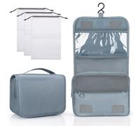 Zivacate Hanging Toiletry Bag, Waterproof Makeup Bag, Wash Bag with Handle Foldable Portable Cosmetic Storage Bag with 3 Drawstring Organiser Bag for Travel Business Fitness Camping Outdoor -Grey