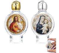 Zivosely 2-Pack Glass Holy Water Bottles, Portable Full-Color Sacred Icon Printed Empty Holy Water Containers 0.5 oz Leak Resistant for Catholic Baptism, Church Prayer, Travel, Home Altar