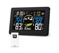 Zivron Weather Station Wireless Indoor Outdoor Thermometer, 7.5" VA Display with Remote Sensor, Home Weather Station with Weather Forecast, Temperature, Humidity, Atomic Clock, Moon Phase