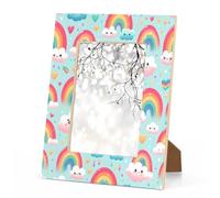 Zivveek Rainbow Heart Picture Frame 4x6 Inch, Cute Clouds Rainbow Theme 6x4 Wood Photo Frame Wall Mounting And Tabletop Display Frames