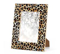 Zivveek Vintage African Leopard Cheetah Print Picture Frame 4x6 Inch, Leopard Print 6x4 Wood Photo Frame Wall Mounting And Tabletop Display Frames