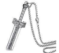 ZiWuark Men's Broken Sword Necklace Stainless Steel Lion Head Pendant King Knight Sword Necklaces Hip Hop Jewelry for Men and Women, S, Stainless Steel, No Gemstone, Silver (BXGDZXYDJ202110-Y)