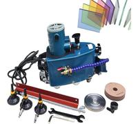 ZIXIAOS Portable Small Glass Edger, Electric Glass Edging Machine 8000r/Min, DIY Diamond Glass Art Corner Grinding Edging Machine, Polish Edge Machine W/8 Diamond Wheels Blue