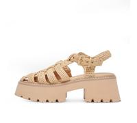 ZIXSAA Raffia Platform Sandals for Women Beach Sandals with Adjustable Buckle Strap Closed Toe Straw Crochet Sandals Chunky Summer Fisherman Sandals, Natural Raffia, 7.5 UK
