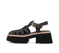 ZIXSAA Raffia Platform Sandals for Women Beach Sandals with Adjustable Buckle Strap Closed Toe Straw Crochet Sandals Chunky Summer Fisherman Sandals, Black, 4 UK