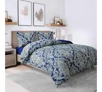 ZIYA HOMES Bed Spread Royal-Damask Blue King size - Soft Cotton - with Pillow case, Premium Brushed Duvet Cover Comfortable Bedding