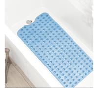 ZIYA HOMES Blue Shower Mat 38x70cm - Bath Mat Non Slip Anti Mould & Mildew with Strong Suction Cups Grip and Drain Holes Soft Rubber Shower Mats - PVC Bathroom Mat Machine Washable Quick Dry