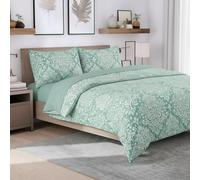 ZIYA HOMES Double Duvet Cover Set Polycotton 3 Piece - Printed Reversible Bedding, Soft Easy Care Quilt Cover with Pillowcases (Royal Damask Green, 200x200 cm)