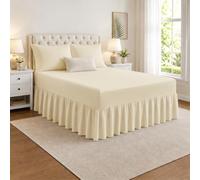 ZIYA HOMES Double Frilled Valance Sheet - Ultra Soft Brushed Microfibre - 40cm Drop Base Bed Skirt - Fits Under Mattress with Extra Deep Pocket - Easy Install & Wrinkle-Free (Cream)