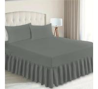 ZIYA HOMES Double Frilled Valance Sheet - Ultra Soft Brushed Microfibre - 40cm Drop Base Bed Skirt - Fits Under Mattress with Extra Deep Pocket - Easy Install & Wrinkle-Free (Dark Grey)